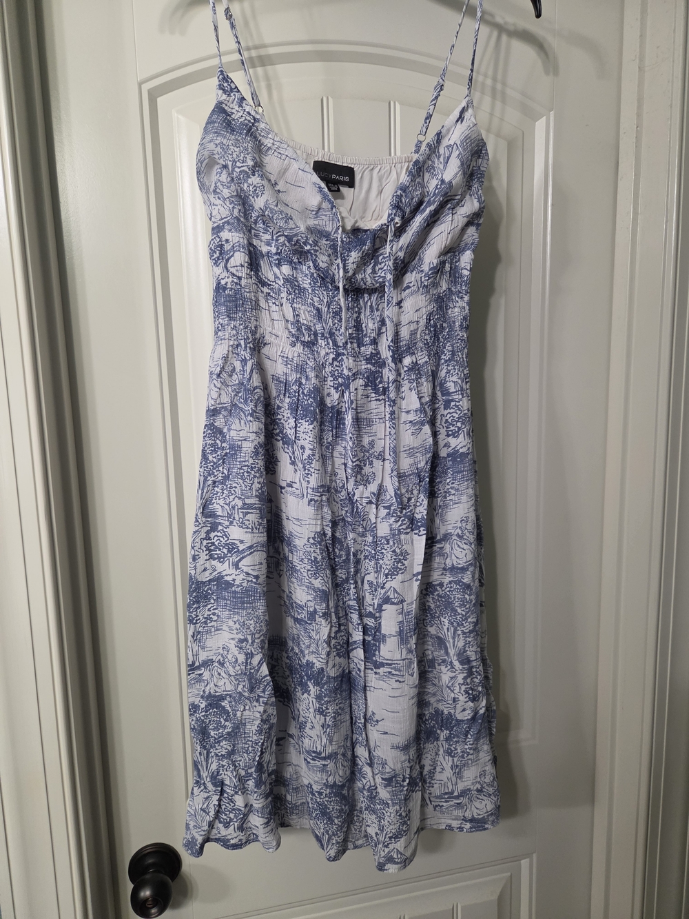 Lucy Paris Blue & White Toile Spaghetti-Strap Mini Dress